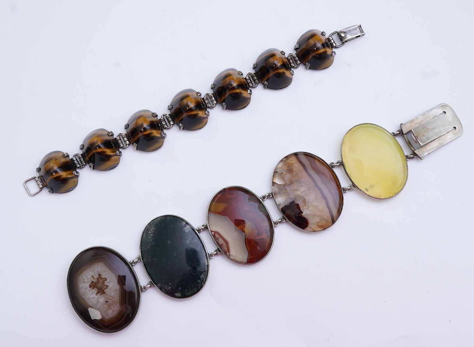 Two silver and hardstone bracelets